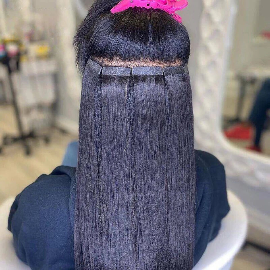 Straight Tape In Hair Extensions Remy Brazilian Hair Extensions Tape Ins For Women Natural Black 16-26 Inches 20Pcs 50G/Pack