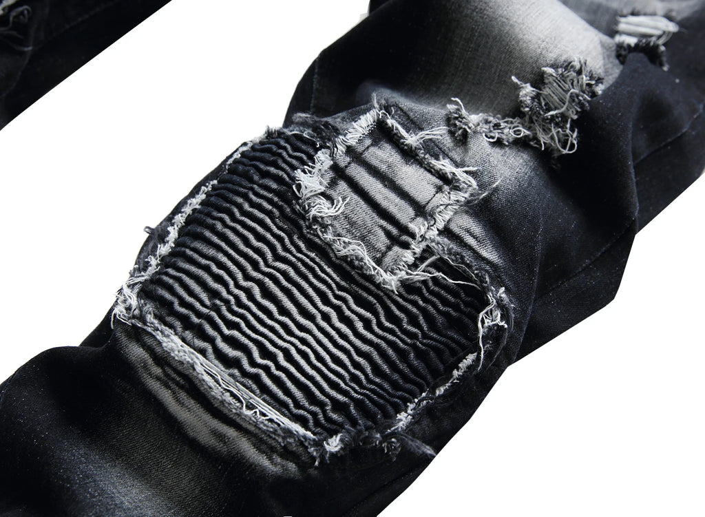 Mens Hole Slim Straight Biker Jeans,Fashion Casual Jeans,Suitable for All Seasons 1091B