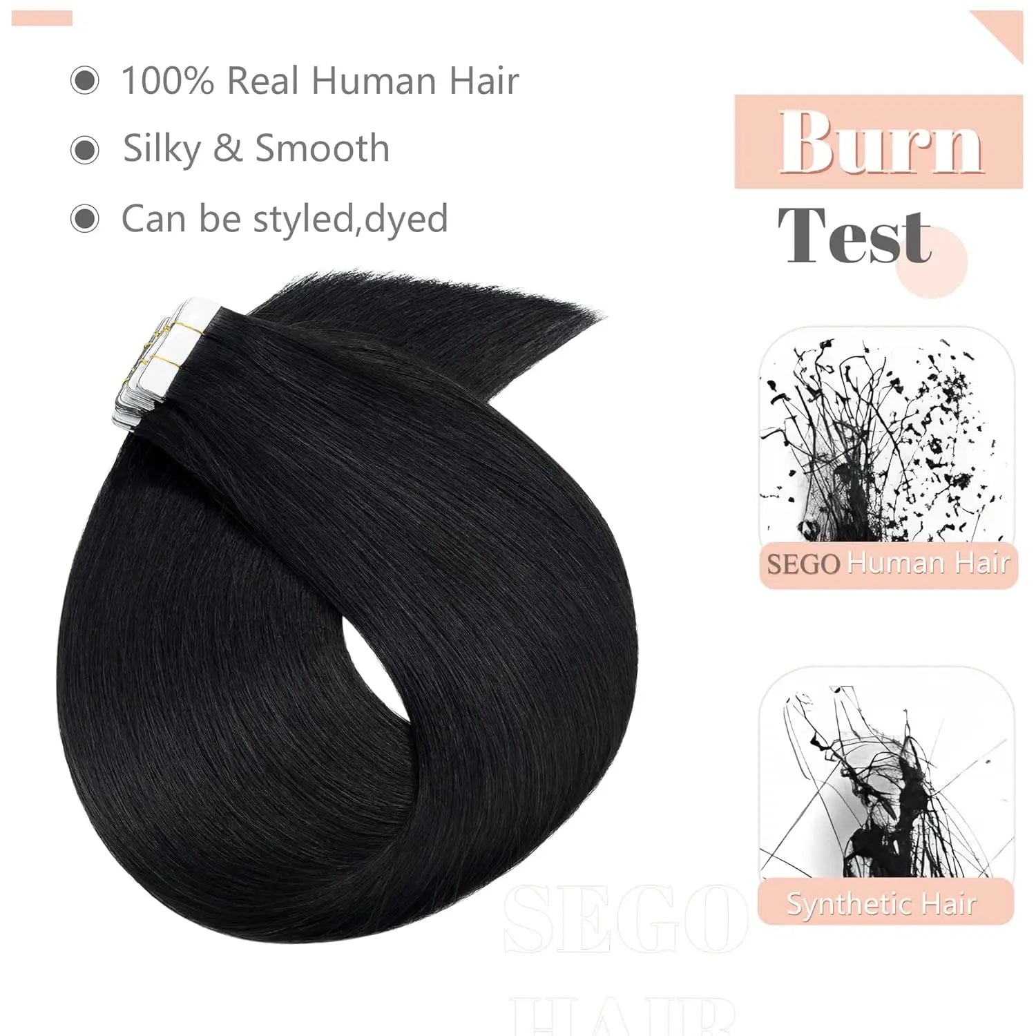 Tape in Hair Extensions Black Straight Color 1B Natural Black Seamless Tape in Extensions Human Hair Straight Remy Extensions