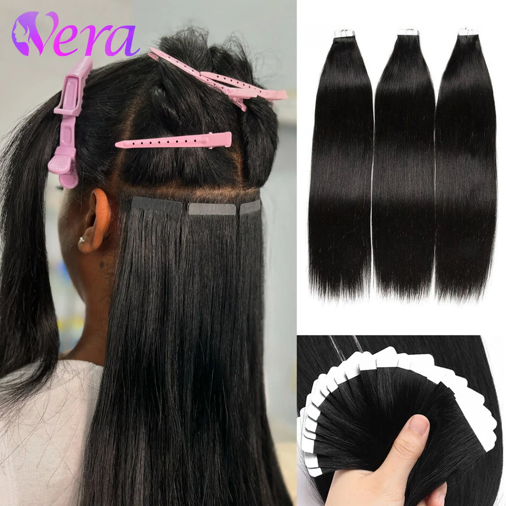 Tape In Human Hair Extensions 20pcs Natural Black Straight Brazilian Human Hair Tape In Extensions Skin Weft Tape Ins For Women
