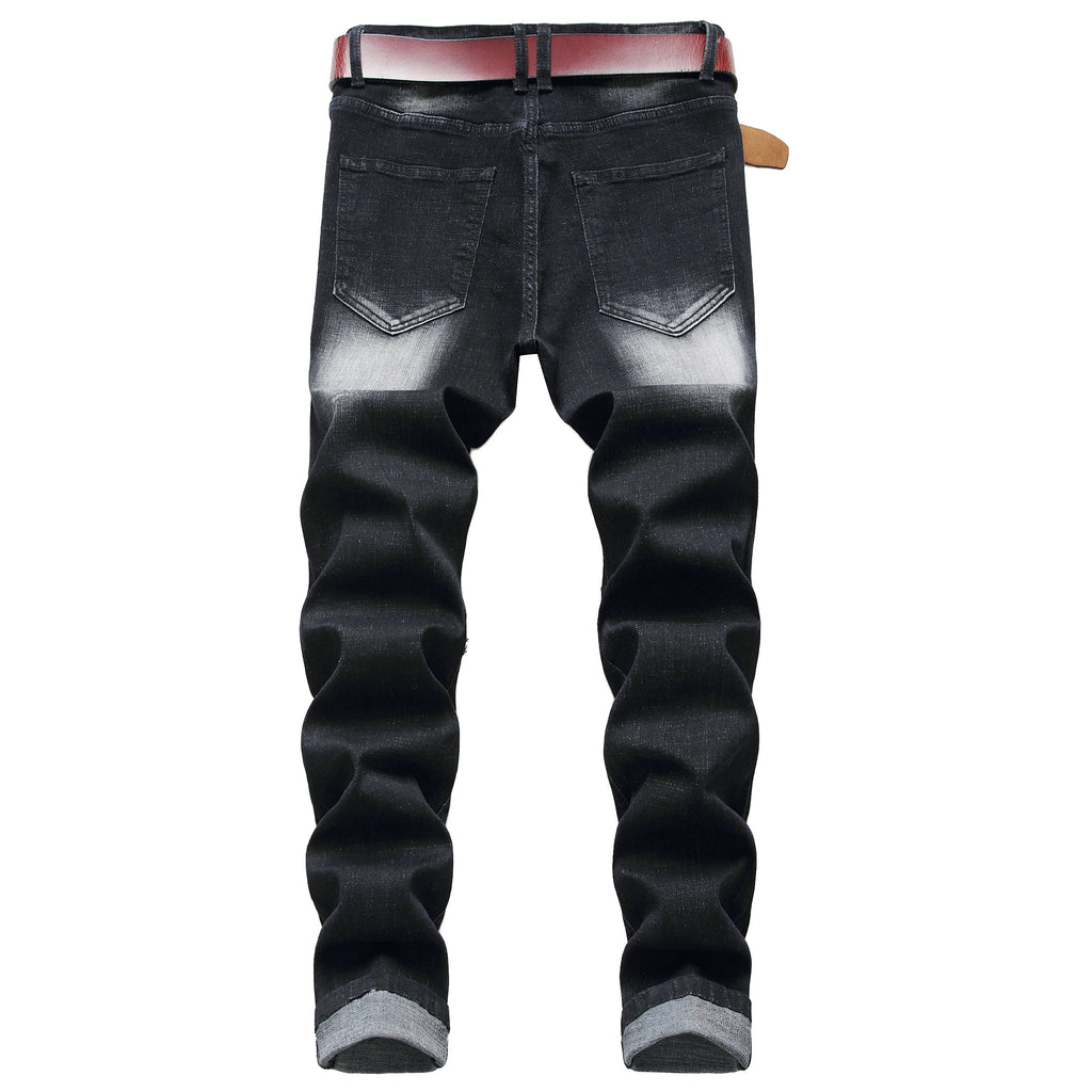 Mens Hole Slim Straight Biker Jeans,Fashion Casual Jeans,Suitable for All Seasons 1091B