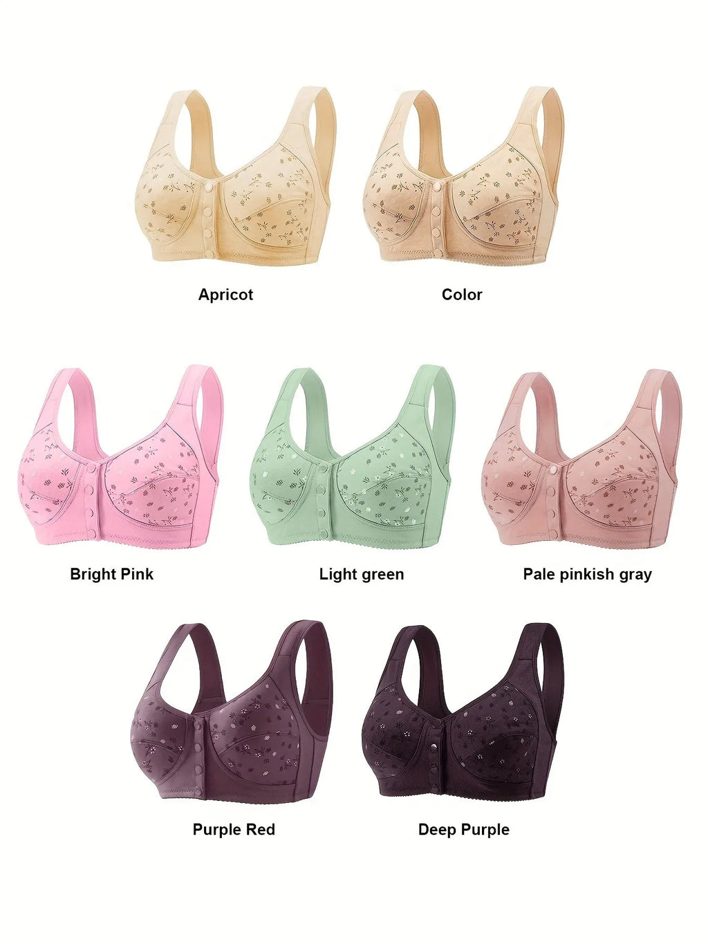 Elegant Front Buckle Floral Bra for Women – 7-Piece Set,  Pressurized Support, Adjustable,  Breathable, Ideal for Breastfeeding