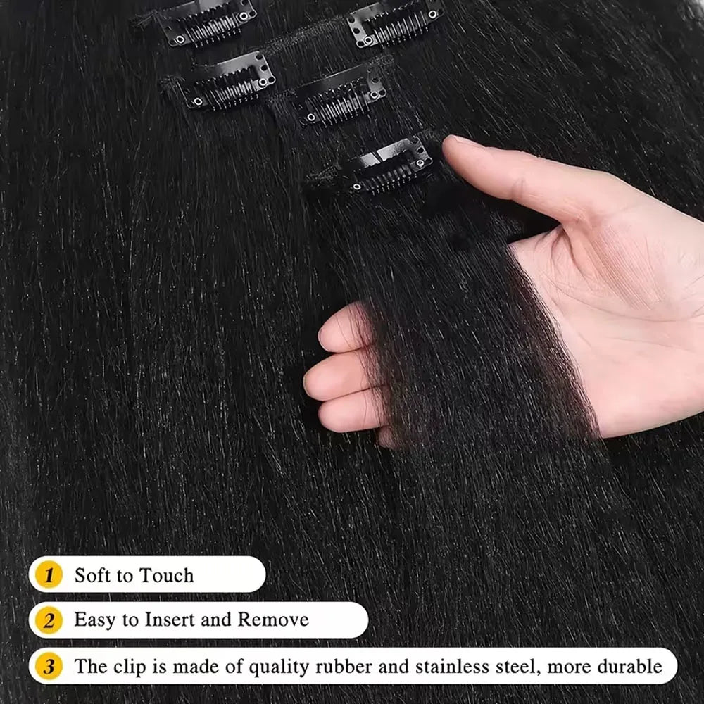 Kinky Straight Clips In Human Hair Extensions Natural Color In Brazilian 100% Remy Human Hair 120G 8Pcs/Set Full Head For Women