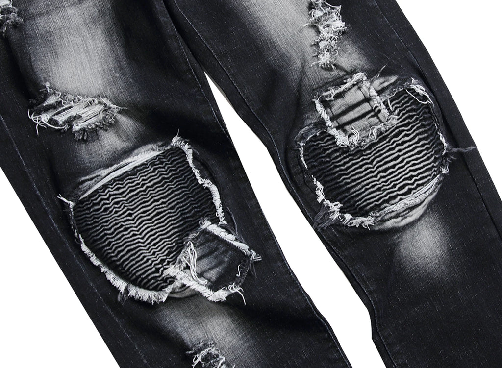 Mens Hole Slim Straight Biker Jeans,Fashion Casual Jeans,Suitable for All Seasons 1091B