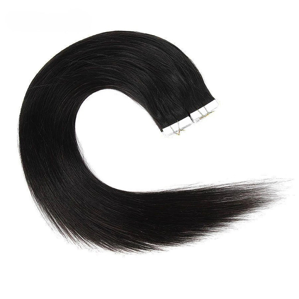 Straight Tape In Hair Extensions Remy Brazilian Hair Extensions Tape Ins For Women Natural Black 16-26 Inches 20Pcs 50G/Pack
