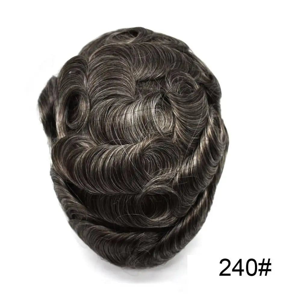 Invisible Full Poly Mens Toupee Thin Skin Hair System For Men 100% Human Hair Replacement All Clear PU Mens Wig