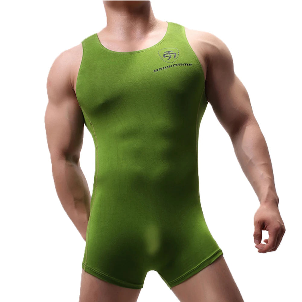 Sexy Mens Undershirts Modal Seamless Bodysuits Sports Fitness Wresting Singlet Jumpsuits Shorts Slip Homme Sleepwear Underwear