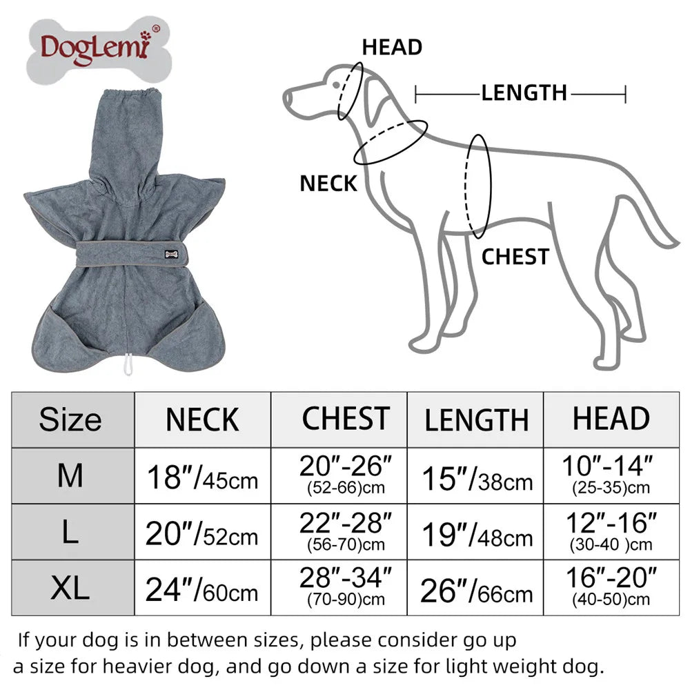 Dog Bathrobe Towel Pet Drying Coat Clothes Adjustable Pet Towel For Large Medium Small Dogs Cat Microfiber Absorbent Beach Towel