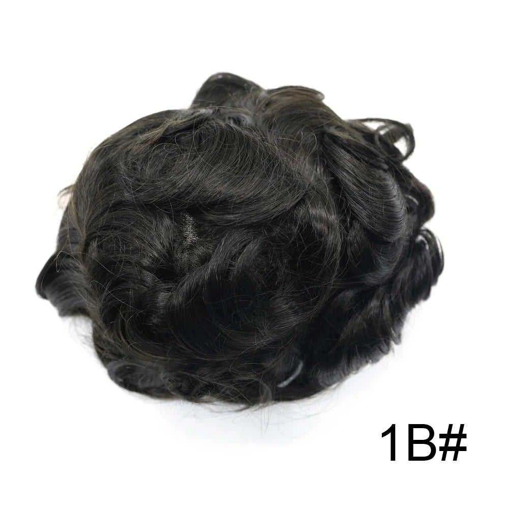 Invisible Full Poly Mens Toupee Thin Skin Hair System For Men 100% Human Hair Replacement All Clear PU Mens Wig