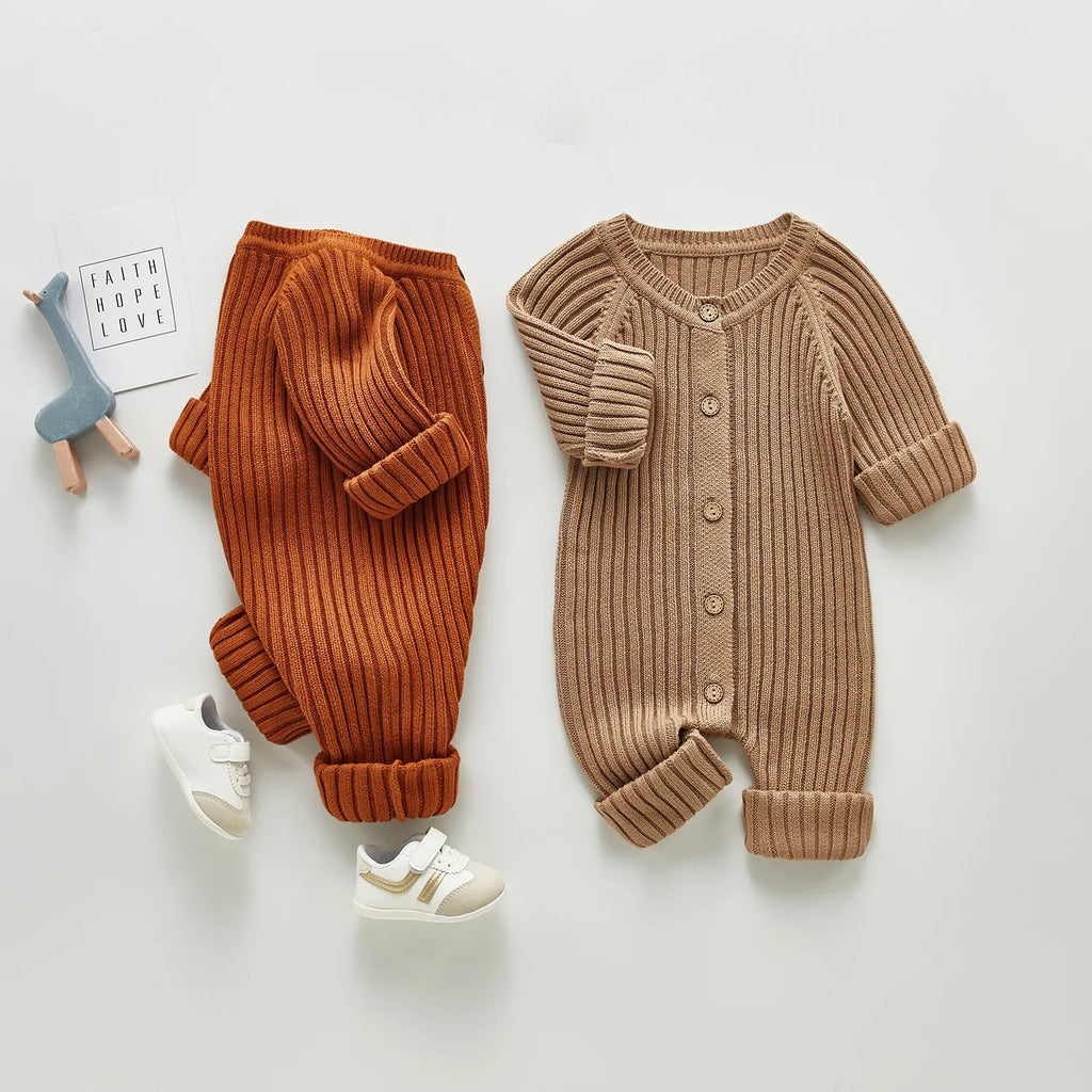 Lioraitiin 0-24M Newborn Infant Baby Boy Girl Autumn Winter Romper Long Sleeve O-Neck Knitting Jumpsuit 3Colors