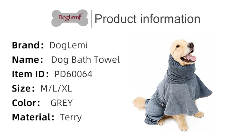 Dog Bathrobe Towel Pet Drying Coat Clothes Adjustable Pet Towel For Large Medium Small Dogs Cat Microfiber Absorbent Beach Towel