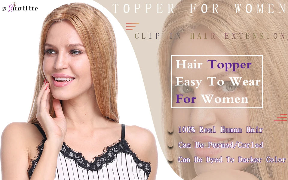 S-noilite Natural Hair Topper Wig for Women 10x12cm with Silk Base 3.5x9cm Human Hair Piece with Bangs Hair Clip Included