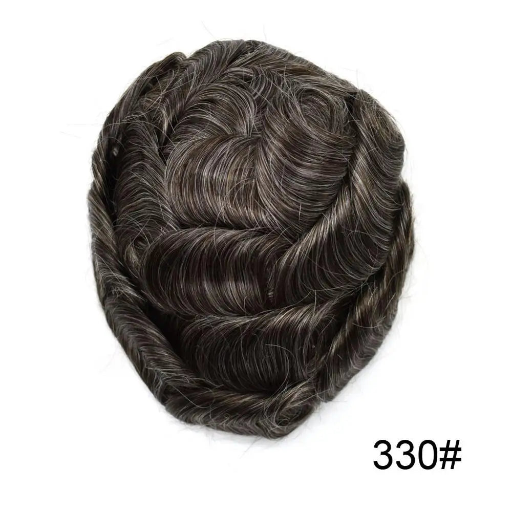 Invisible Full Poly Mens Toupee Thin Skin Hair System For Men 100% Human Hair Replacement All Clear PU Mens Wig