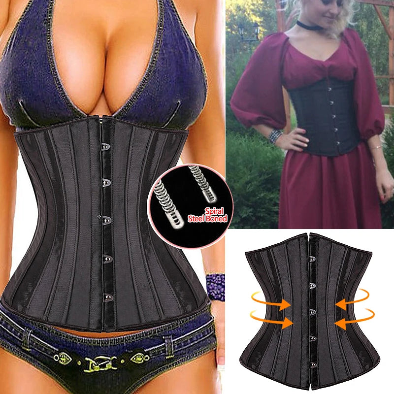 28 Sprial Steel Boned Black Shapewear Waist Cincher Slim Control Body Shaper Cincher Underbust Corset Sexy Women Plus Size S-6XL