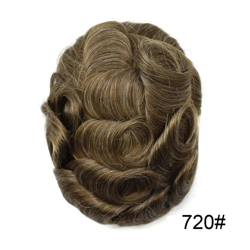 Invisible Full Poly Mens Toupee Thin Skin Hair System For Men 100% Human Hair Replacement All Clear PU Mens Wig