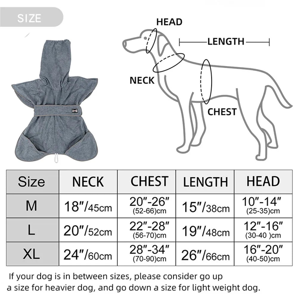 Dog Bathrobe Towel Pet Drying Coat Clothes Adjustable Pet Towel For Large Medium Small Dogs Cat Microfiber Absorbent Beach Towel