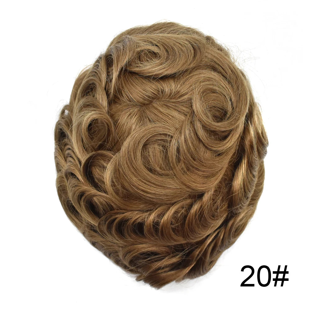 Invisible Full Poly Mens Toupee Thin Skin Hair System For Men 100% Human Hair Replacement All Clear PU Mens Wig