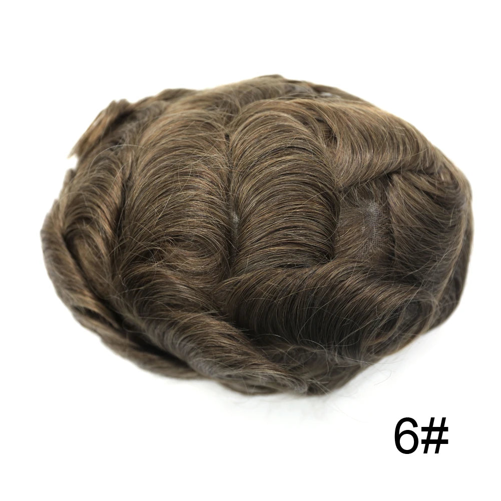 Invisible Full Poly Mens Toupee Thin Skin Hair System For Men 100% Human Hair Replacement All Clear PU Mens Wig