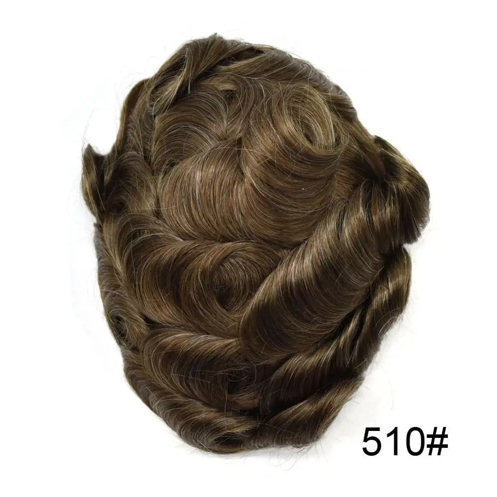 Invisible Full Poly Mens Toupee Thin Skin Hair System For Men 100% Human Hair Replacement All Clear PU Mens Wig