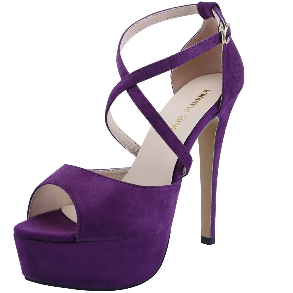 2026 Women Sandals 14CM Platform High Heels Sexy Ankle Strap Sandal Open Toe Stilettos Party Dress Wedding Shoes Plus Size 44
