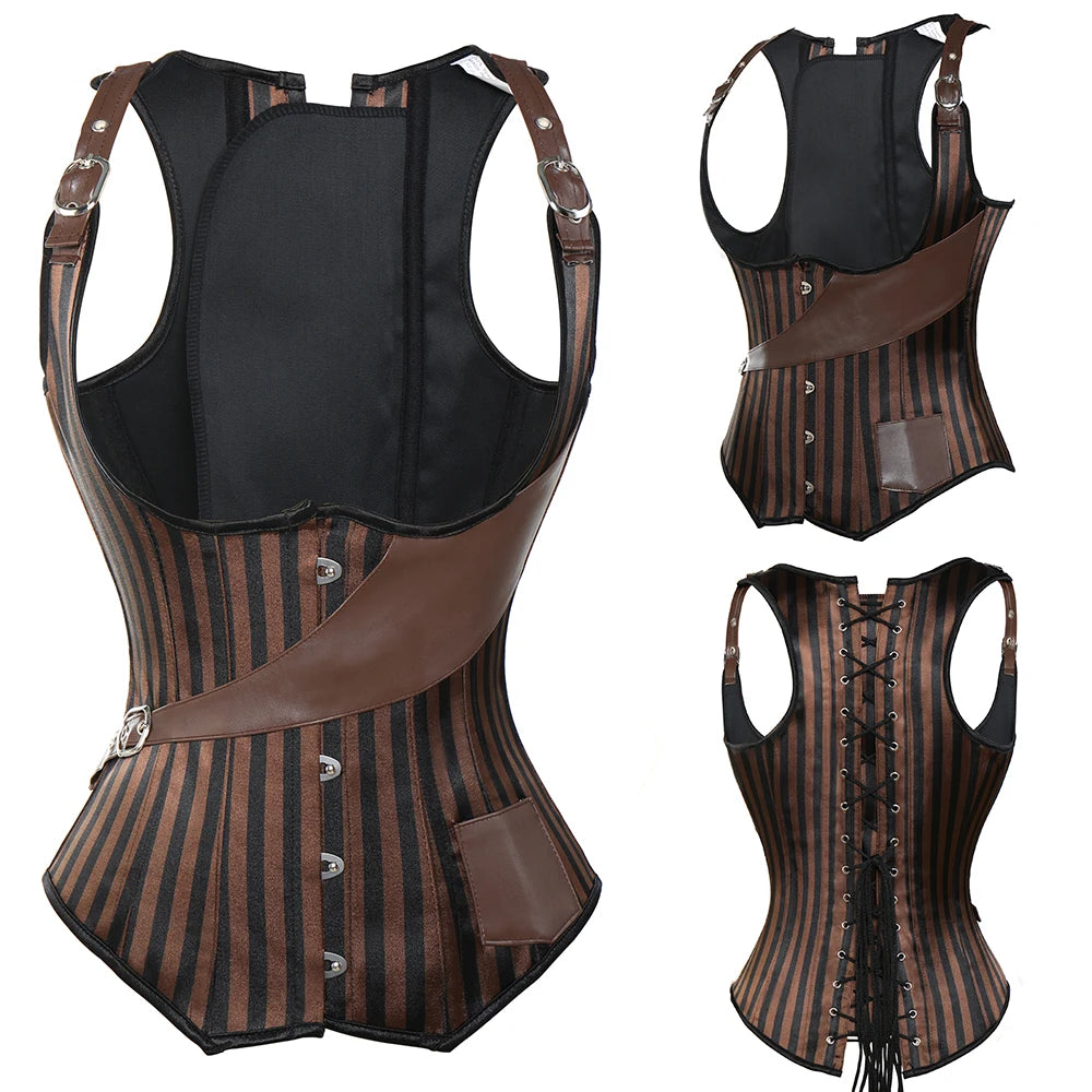 Waist Training Corset Vest Women Lace Up Boned Steampunk Bustiers Top Sexy Corselet Burlesque Clothing Gothic Party Costume