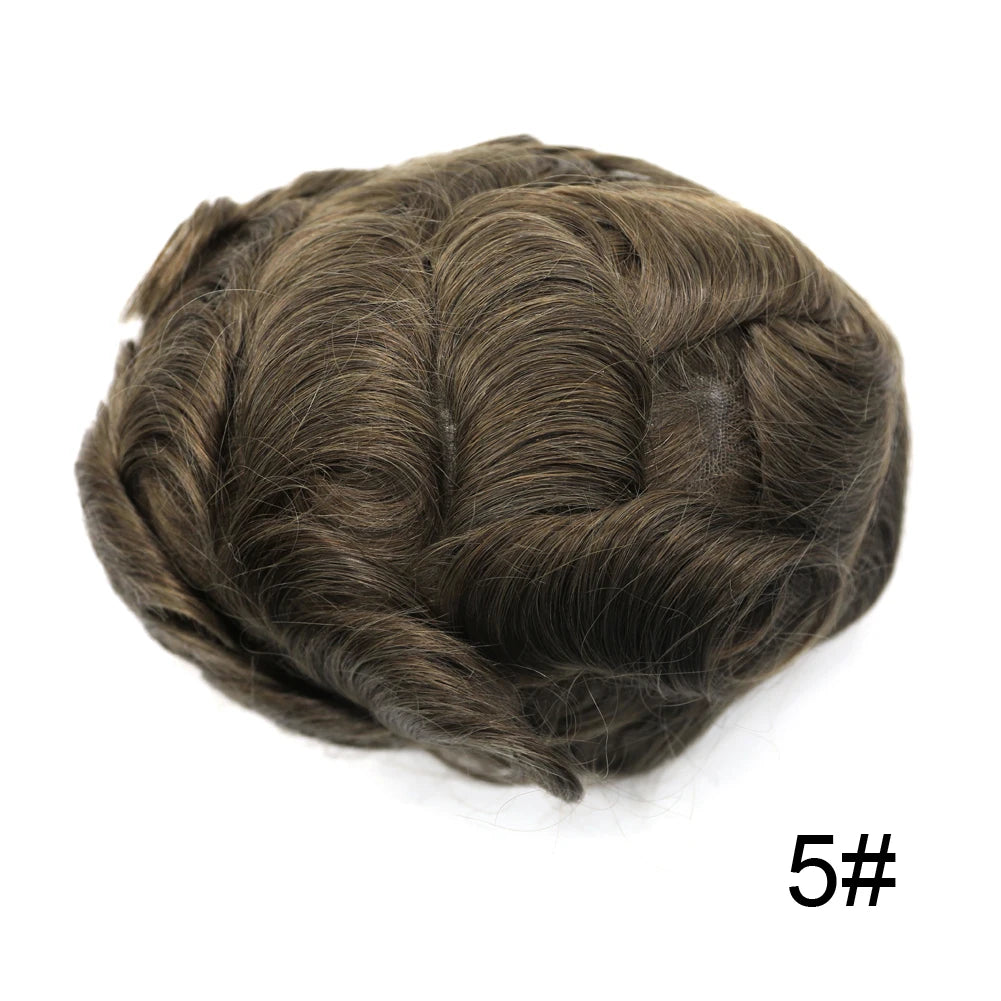Invisible Full Poly Mens Toupee Thin Skin Hair System For Men 100% Human Hair Replacement All Clear PU Mens Wig