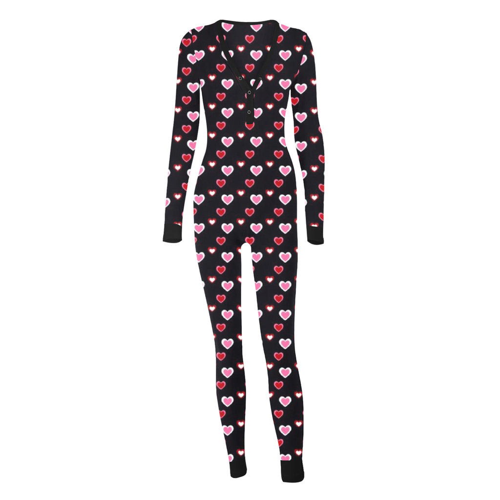 Sexy Women Pajamas Onesies Button-down Buttoned Flap Adults Pyjama Autumn Long Sleeve V-neck Jumpsuit Female Bodysuit Sleepwear