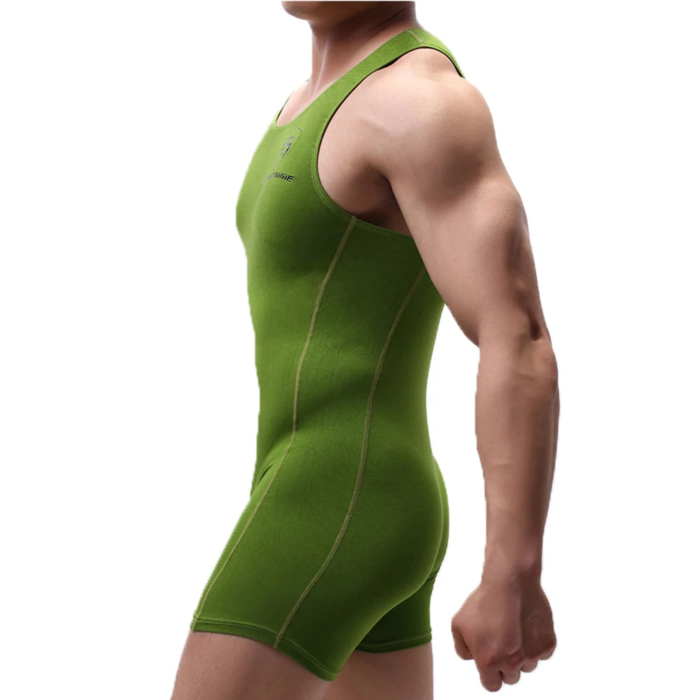 Sexy Mens Undershirts Modal Seamless Bodysuits Sports Fitness Wresting Singlet Jumpsuits Shorts Slip Homme Sleepwear Underwear