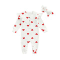 Lioraitiin 0-18M Newborn Infant Baby Girl Cute Romper Long Sleeve Off Shoulder O-Neck Heart Printed Jumpsuit 2Styles