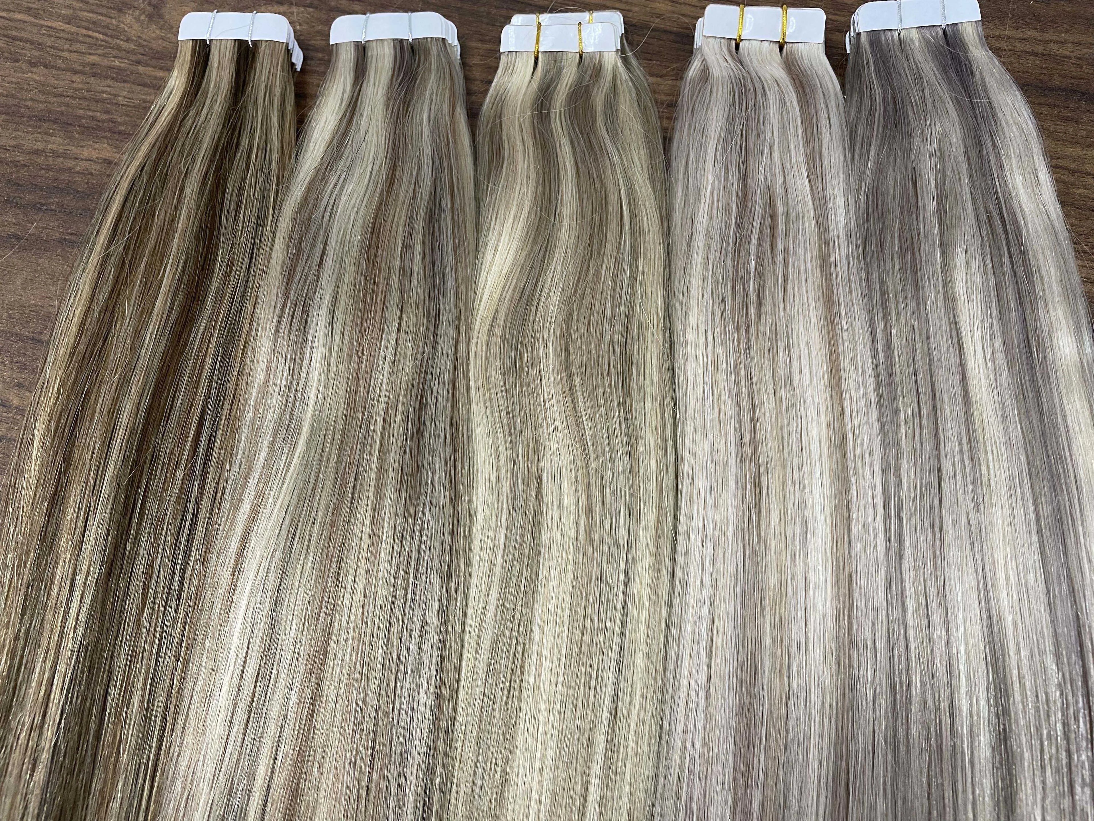 Full Shine Tape In Hair Extensions Human Hair 100% Remy Natural Human Hair Seamless Skin Weft Seamless Color Glue For Women