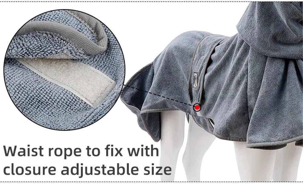 Dog Bathrobe Towel Pet Drying Coat Clothes Adjustable Pet Towel For Large Medium Small Dogs Cat Microfiber Absorbent Beach Towel