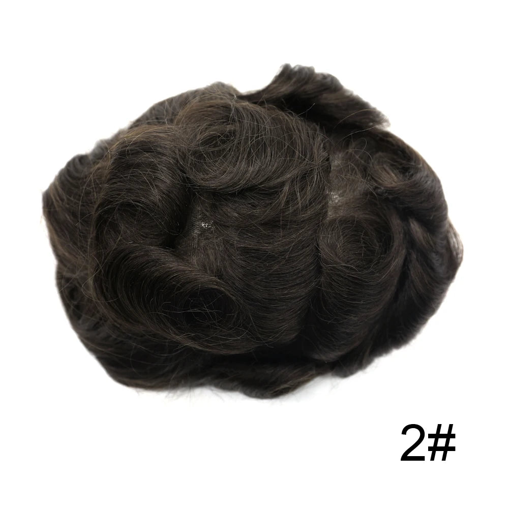 Invisible Full Poly Mens Toupee Thin Skin Hair System For Men 100% Human Hair Replacement All Clear PU Mens Wig