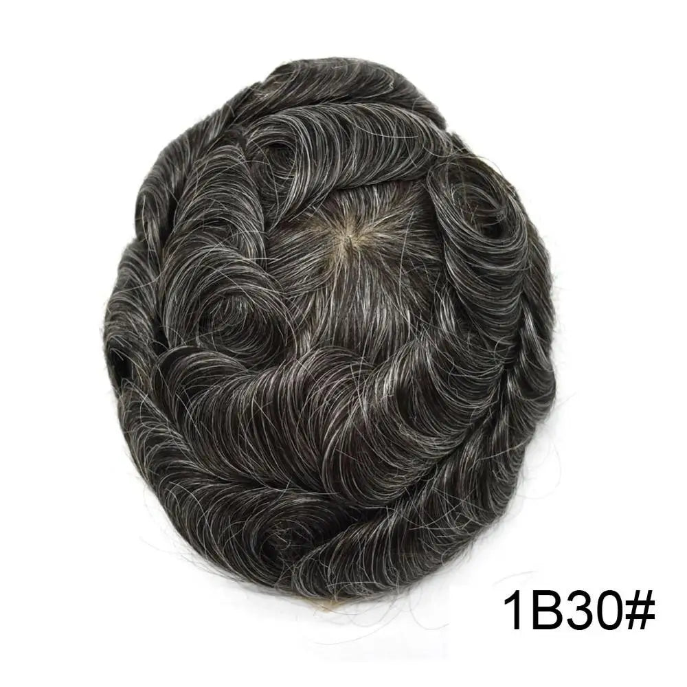 Invisible Full Poly Mens Toupee Thin Skin Hair System For Men 100% Human Hair Replacement All Clear PU Mens Wig