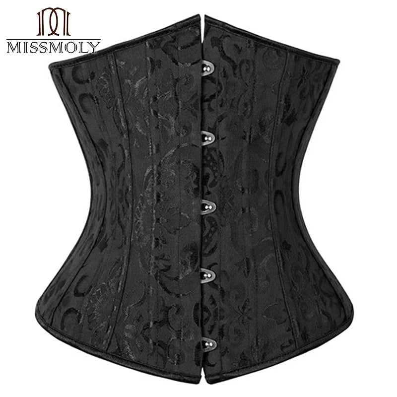 28 Sprial Steel Boned Black Shapewear Waist Cincher Slim Control Body Shaper Cincher Underbust Corset Sexy Women Plus Size S-6XL