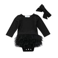 Citgeett Spring Newborn Baby Girls Long Sleeves Black Jumpsuit Bodysuit Mesh Ruffle Playsuit Outfit Cute Clothes Hairband