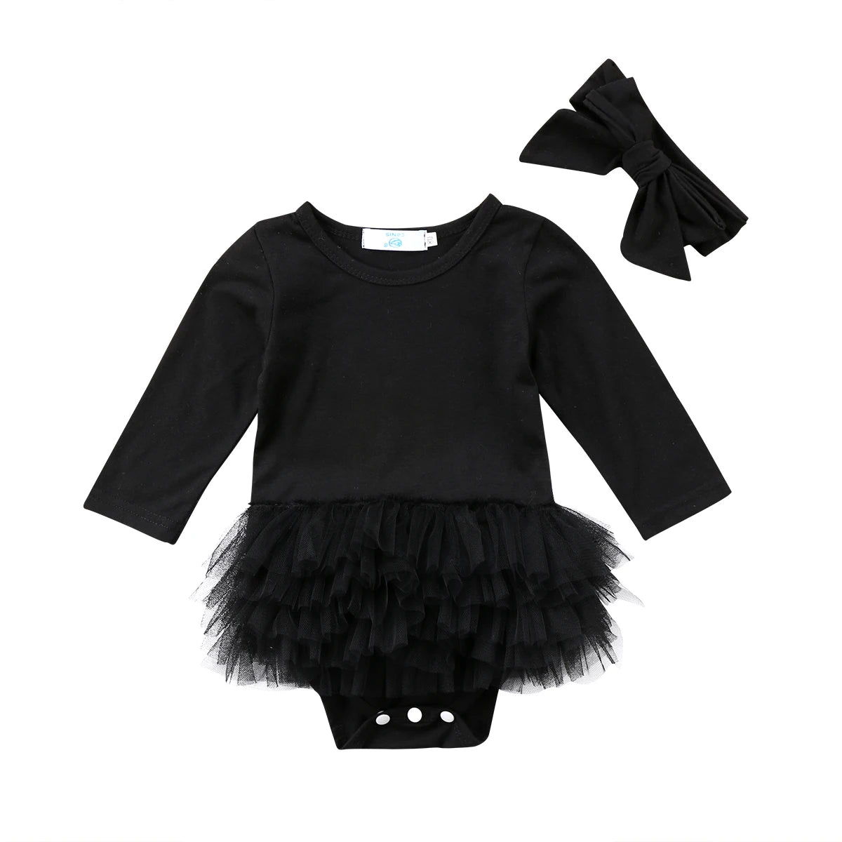 Citgeett Spring Newborn Baby Girls Long Sleeves Black Jumpsuit Bodysuit Mesh Ruffle Playsuit Outfit Cute Clothes Hairband