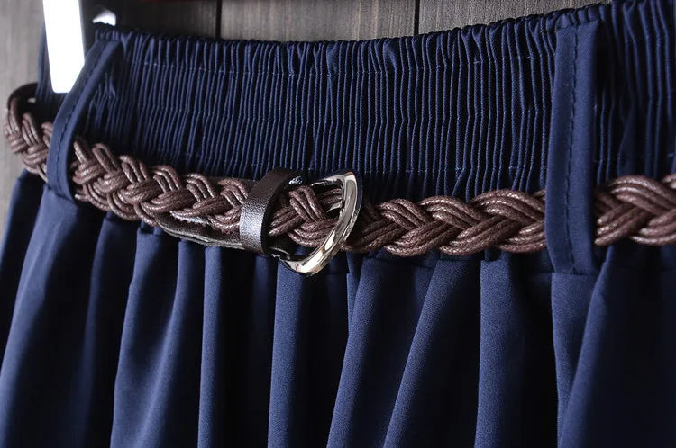 Midi Knee Length Summer Skirt Women With Belt 2025 Fashion Korean Ladies High Waist Pleated A-line School Skirt Female
