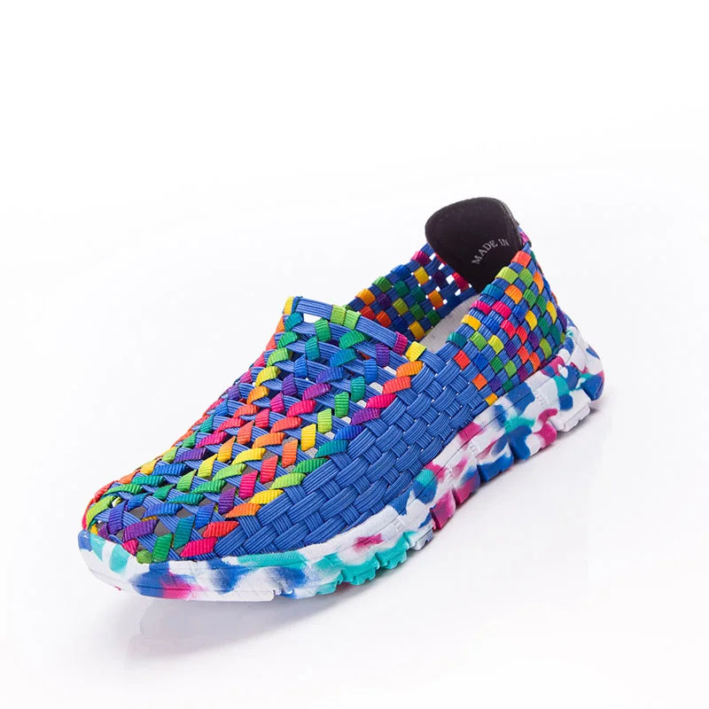 Women Shoes Summer Flats Female Loafers Women Casual Flat Woven Shoe Breathable Sneakers Slip On Colorful Mujer Plus Size 41