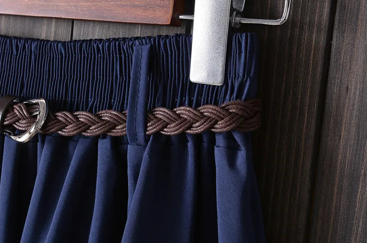 Midi Knee Length Summer Skirt Women With Belt 2025 Fashion Korean Ladies High Waist Pleated A-line School Skirt Female
