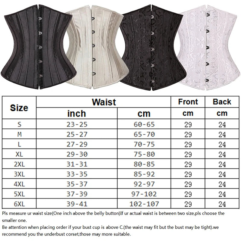 28 Sprial Steel Boned Black Shapewear Waist Cincher Slim Control Body Shaper Cincher Underbust Corset Sexy Women Plus Size S-6XL