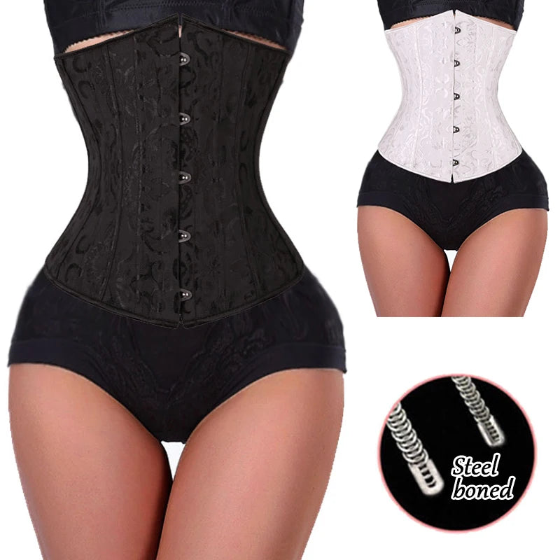 28 Sprial Steel Boned Black Shapewear Waist Cincher Slim Control Body Shaper Cincher Underbust Corset Sexy Women Plus Size S-6XL