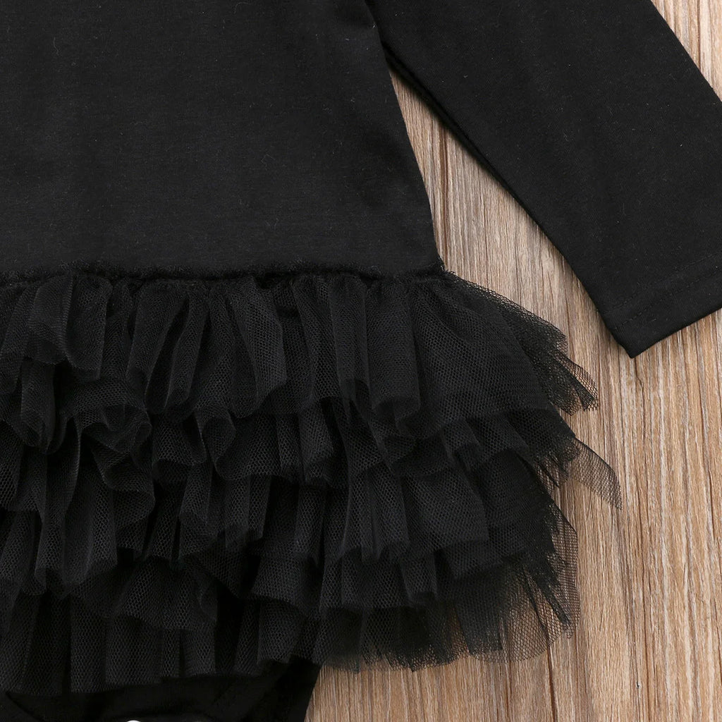 Citgeett Spring Newborn Baby Girls Long Sleeves Black Jumpsuit Bodysuit Mesh Ruffle Playsuit Outfit Cute Clothes Hairband
