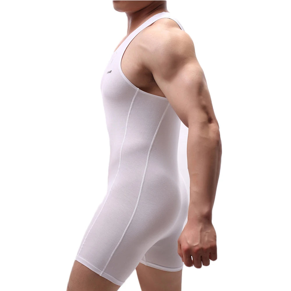 Sexy Mens Undershirts Modal Seamless Bodysuits Sports Fitness Wresting Singlet Jumpsuits Shorts Slip Homme Sleepwear Underwear