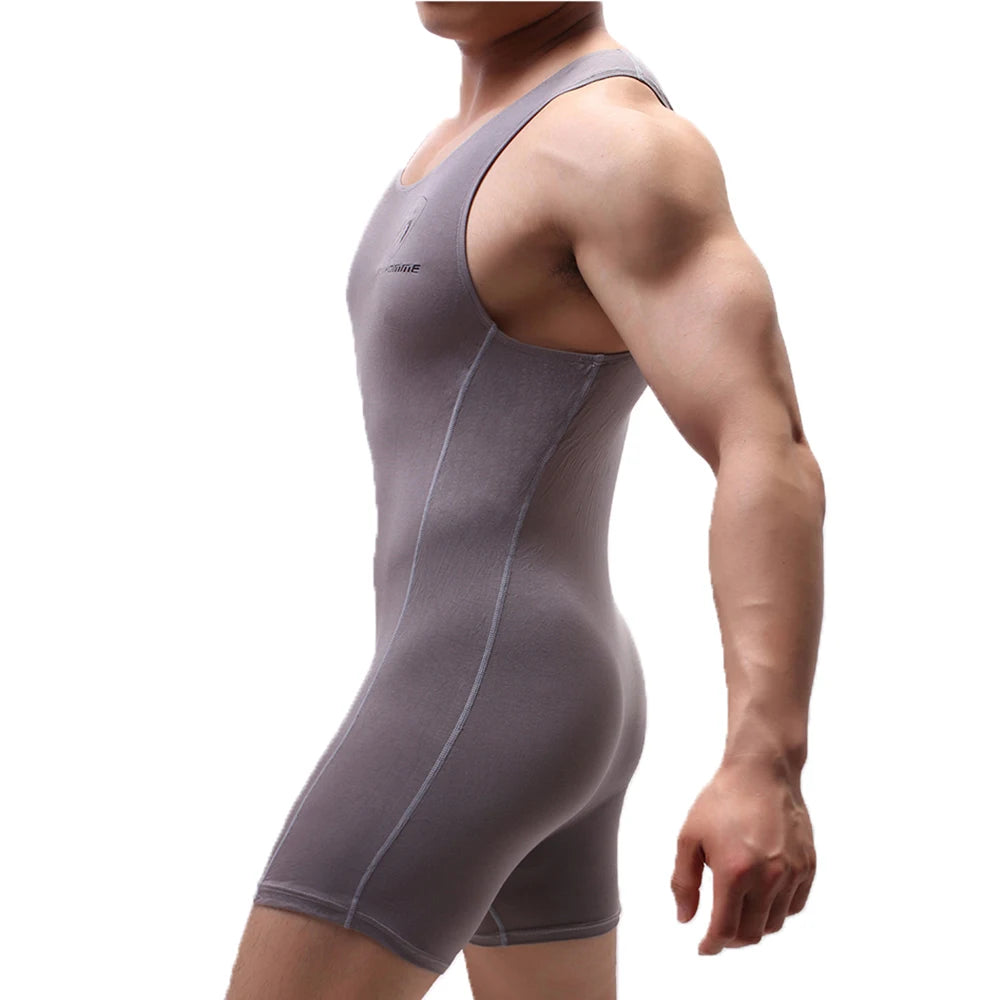 Sexy Mens Undershirts Modal Seamless Bodysuits Sports Fitness Wresting Singlet Jumpsuits Shorts Slip Homme Sleepwear Underwear