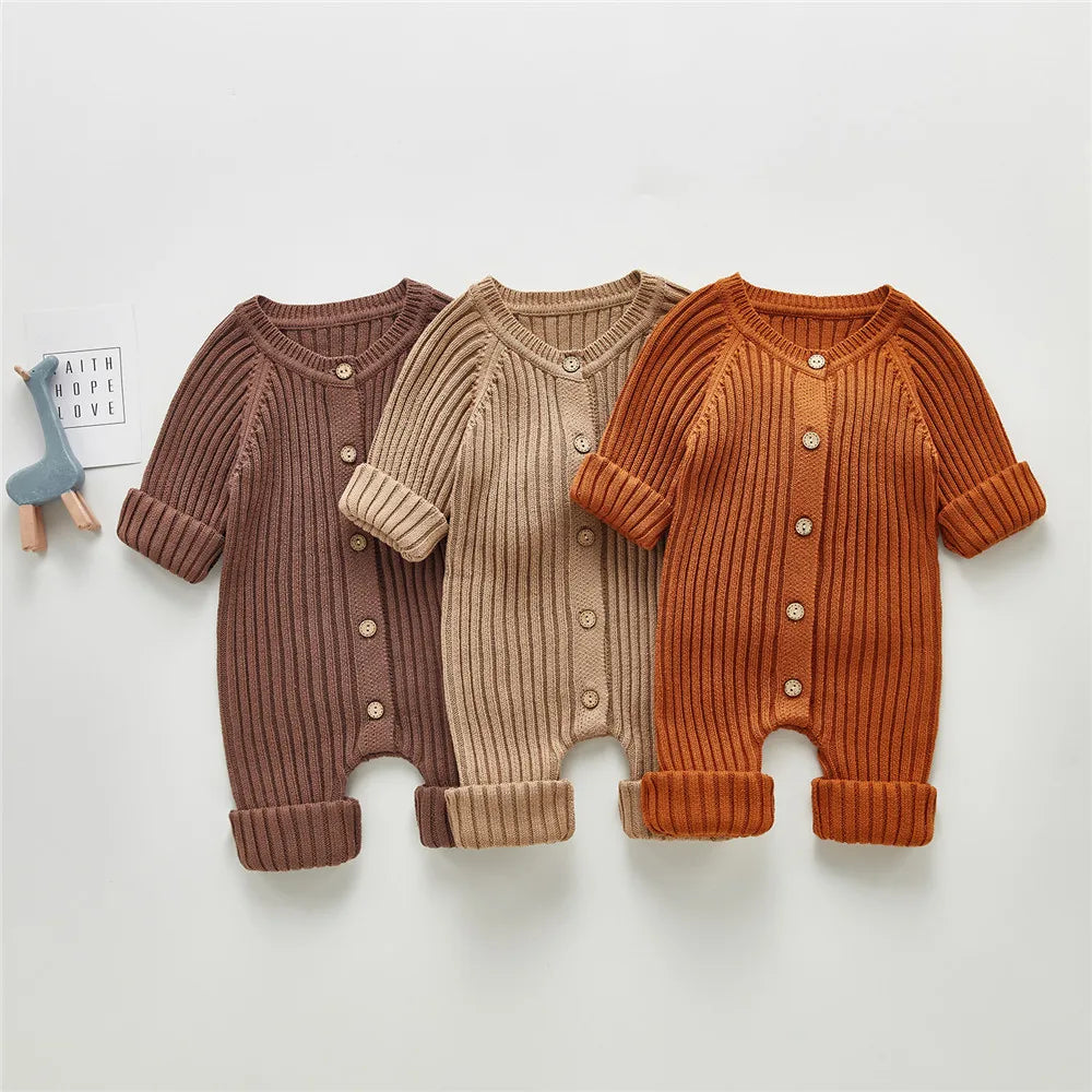 Lioraitiin 0-24M Newborn Infant Baby Boy Girl Autumn Winter Romper Long Sleeve O-Neck Knitting Jumpsuit 3Colors