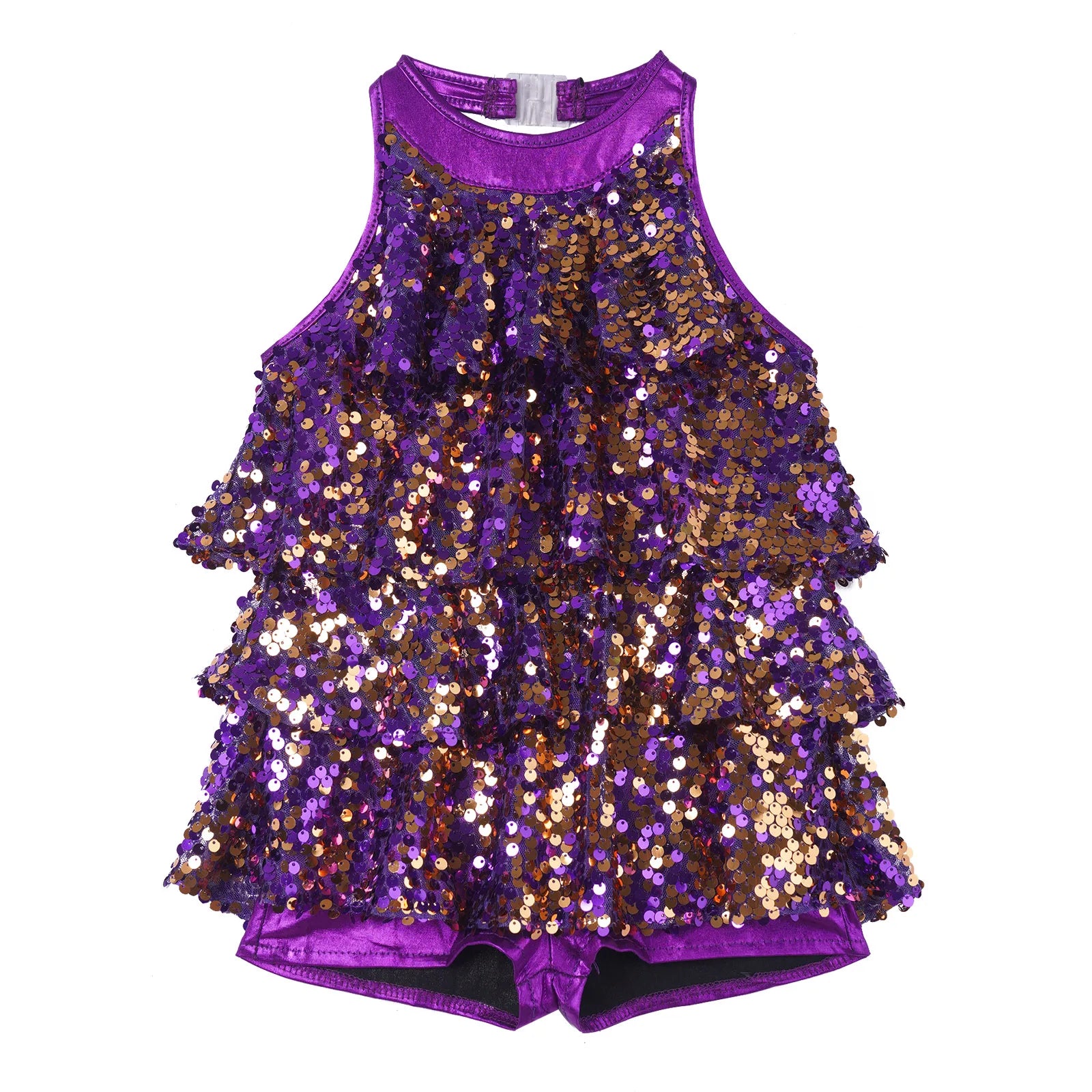 Shiny Sequins Kids Girls Halter Ballet Dance Stage Performance Dress Shorty Unitard Dress Modern Jazz Latin Dancing Costumes