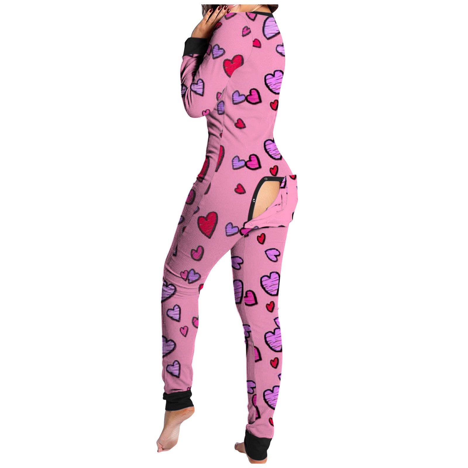 Sexy Women Pajamas Onesies Button-down Buttoned Flap Adults Pyjama Autumn Long Sleeve V-neck Jumpsuit Female Bodysuit Sleepwear