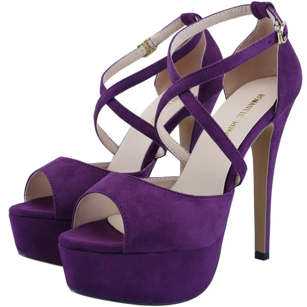 2026 Women Sandals 14CM Platform High Heels Sexy Ankle Strap Sandal Open Toe Stilettos Party Dress Wedding Shoes Plus Size 44
