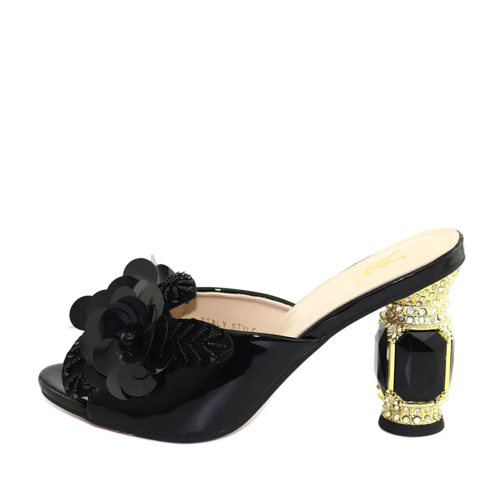 Latest Green Color African Pumps Shoe Summer High Heels Italy Women Wedding Shoes Rhinestone Elegant Women Summer Slipper Shoes