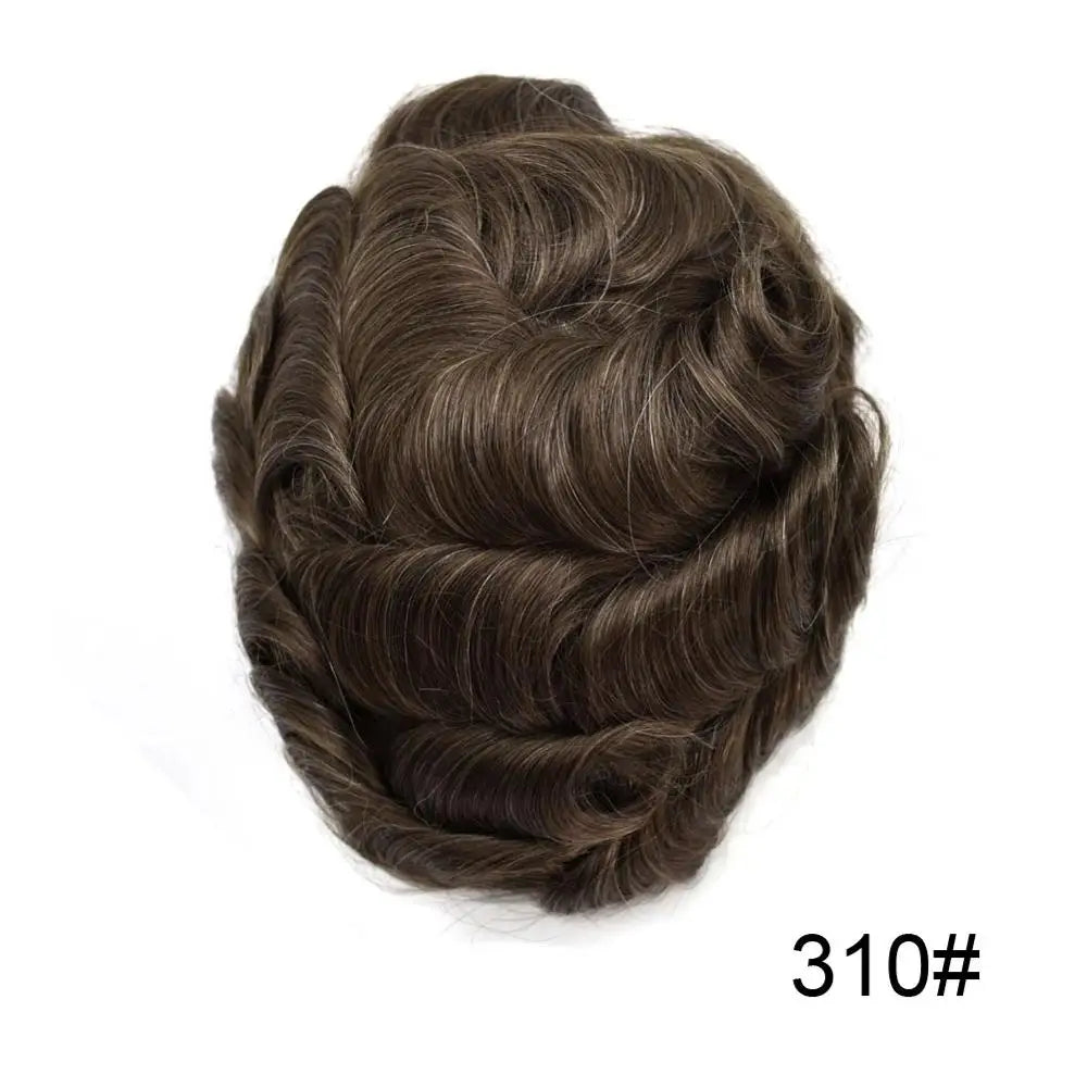 Invisible Full Poly Mens Toupee Thin Skin Hair System For Men 100% Human Hair Replacement All Clear PU Mens Wig